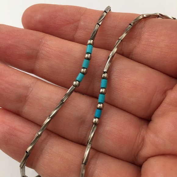 Zuni Turquoise silver bracelet & ankle chain set - Picture 5 of 7